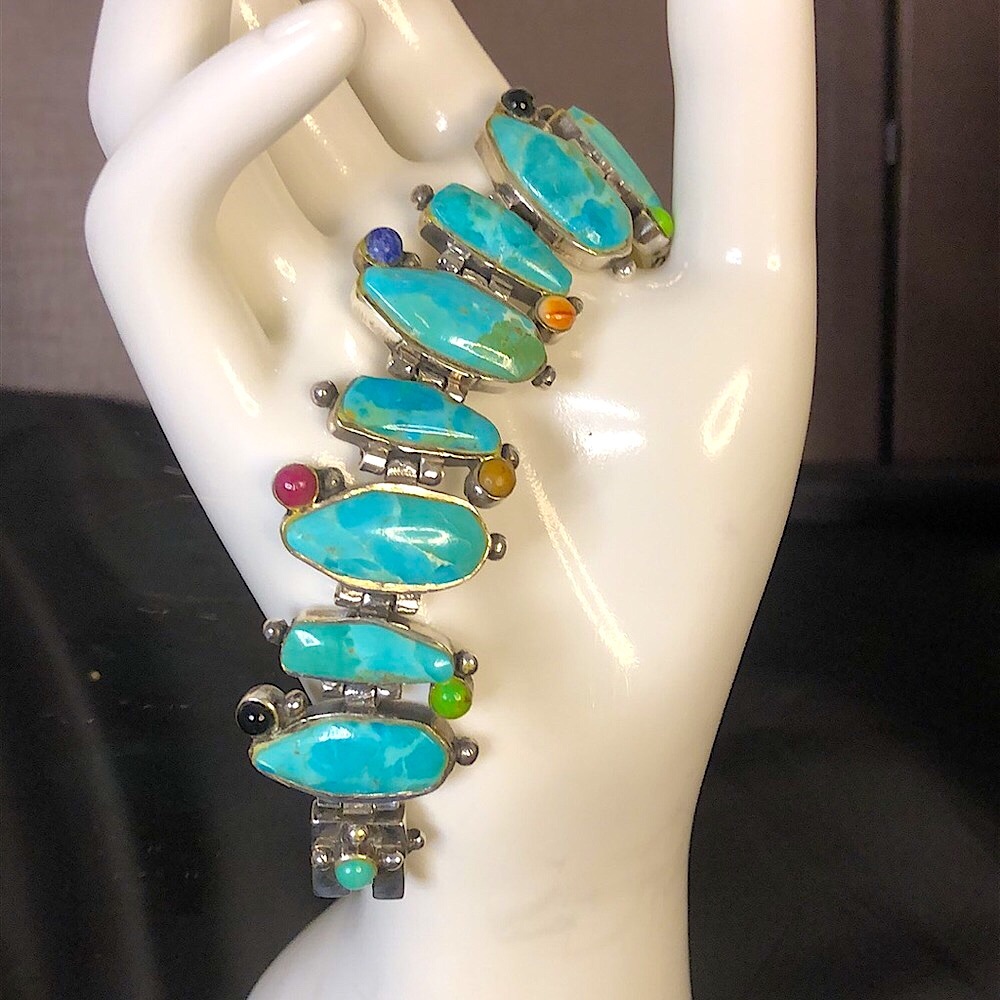 BARSE Turquoise Sterling Silver Multi Gemstone Southwestern Bracelet